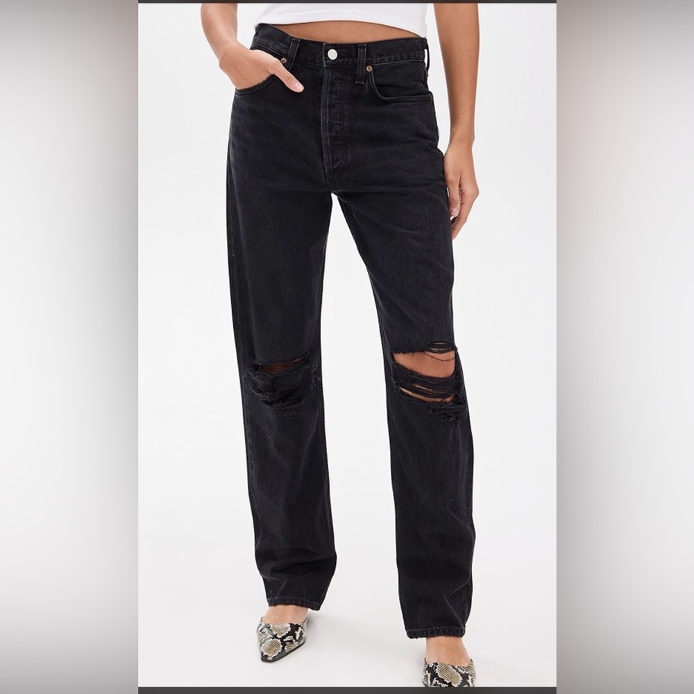 AGOLDE Black Distressed Straight-Leg Rise Jeans |women size 28